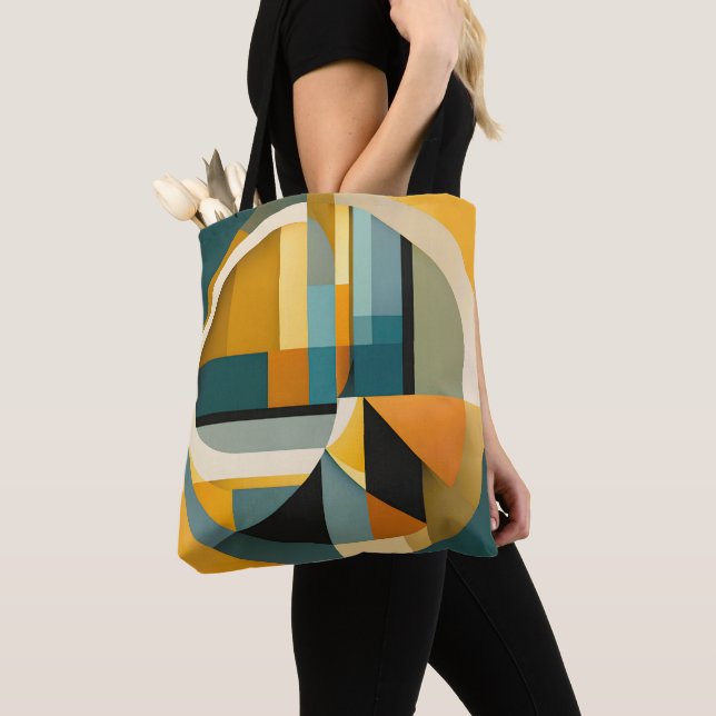 Retro Geometric Abstraction Circles and Rectangric Tygkasse (Närbild)