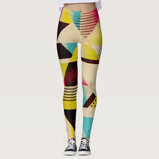Retro Geometric: Abstrakt Mönster-bakgrund Leggings (Framsida)