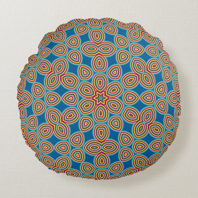 Retro Geometric Abstrakt Mönster Rund Kudde (Framsidan)