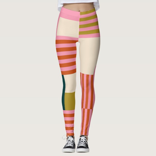 Retro Geometric Abstrakt Mosaic Leggings (Framsida)