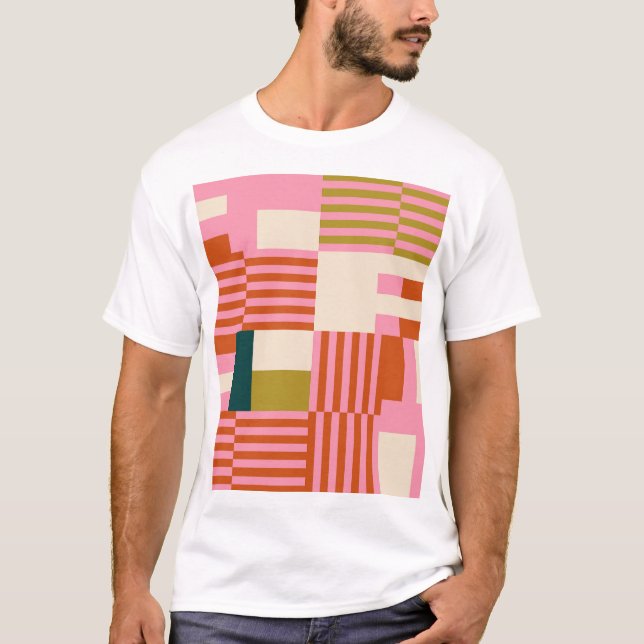 Retro Geometric Abstrakt Mosaic T Shirt (Framsida)