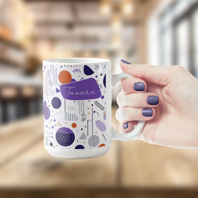 Retro Geometric Abstrakt Pat3 Lila Orange ID1067 Kaffemugg (Skapare uppladdad)