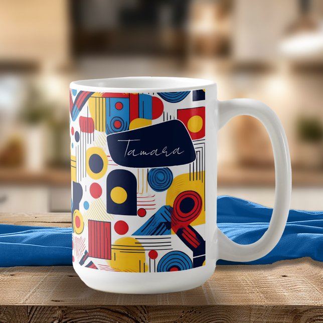 Retro Geometric Abstrakt Pat#10 Navy Red ID1067 Kaffemugg (Skapare uppladdad)