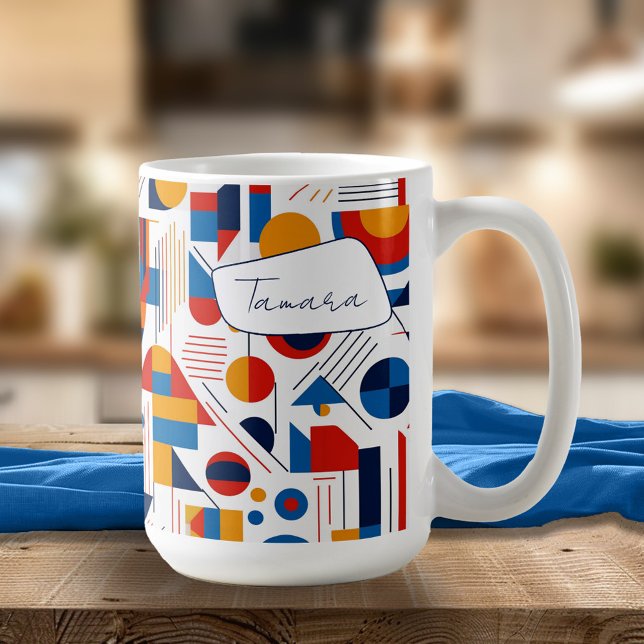 Retro Geometric Abstrakt Pat#11 Navy Guld ID1067 Kaffemugg (Skapare uppladdad)