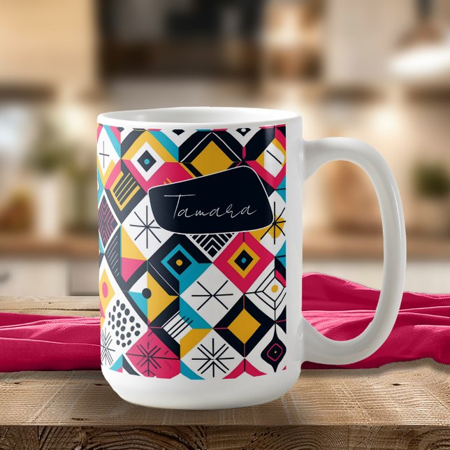 Retro Geometric Abstrakt Pat#12 Multi Färg ID1067 Kaffemugg (Skapare uppladdad)