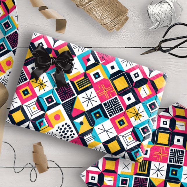 Retro Geometric Abstrakt Pat#12 Multi Färg ID1067 Presentpapper (Skapare uppladdad)