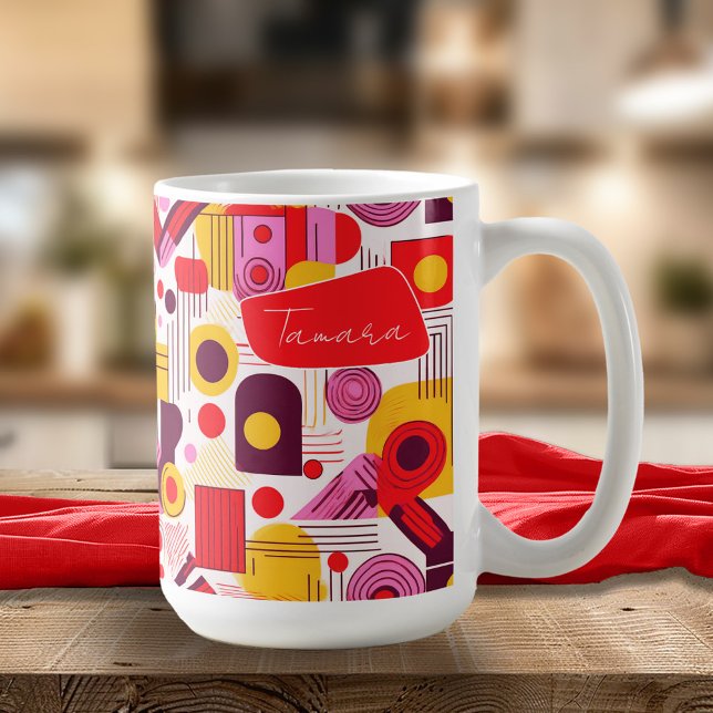 Retro Geometric Abstrakt Pat#13 Red Orange ID1067 Kaffemugg (Skapare uppladdad)