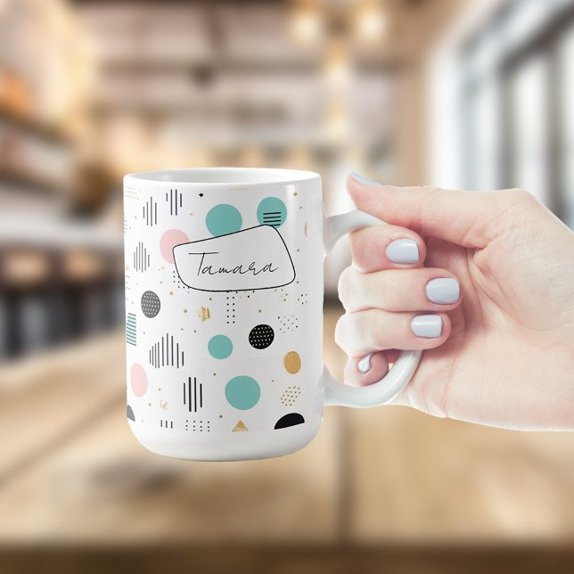 Retro Geometric Abstrakt Pat#1 Teal Rosa ID1067 Kaffemugg (Skapare uppladdad)