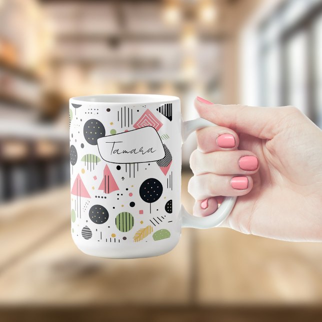 Retro Geometric Abstrakt Pat#2 Sage Rosa ID1067 Kaffemugg (Skapare uppladdad)