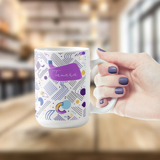 Retro Geometric Abstrakt Pat#4 Lila Blue ID1067 Kaffemugg