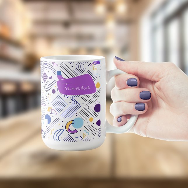 Retro Geometric Abstrakt Pat#4 Lila Blue ID1067 Kaffemugg (Skapare uppladdad)