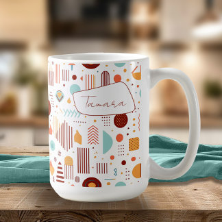 Retro Geometric Abstrakt Pat#5 Brick Guld ID1067 Kaffemugg