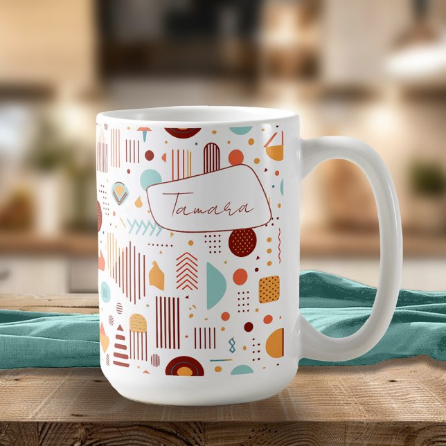 Retro Geometric Abstrakt Pat#5 Brick Guld ID1067 Kaffemugg (Skapare uppladdad)