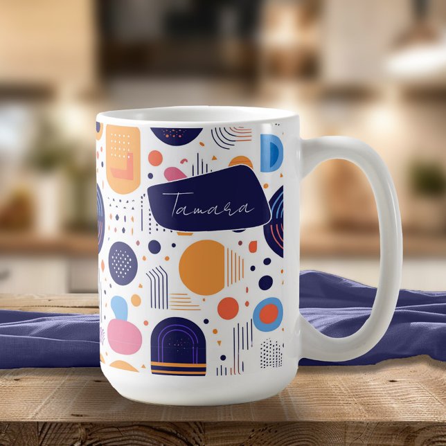 Retro Geometric Abstrakt Pat#7 Indigo ID1067 Kaffemugg (Skapare uppladdad)