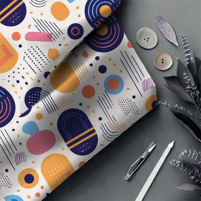 Retro Geometric Abstrakt Pat#7 Indigo ID1067 Tyg (Skapare uppladdad)