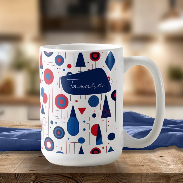 Retro Geometric Abstrakt Pat#9 Navy Red ID1067 Kaffemugg (Skapare uppladdad)