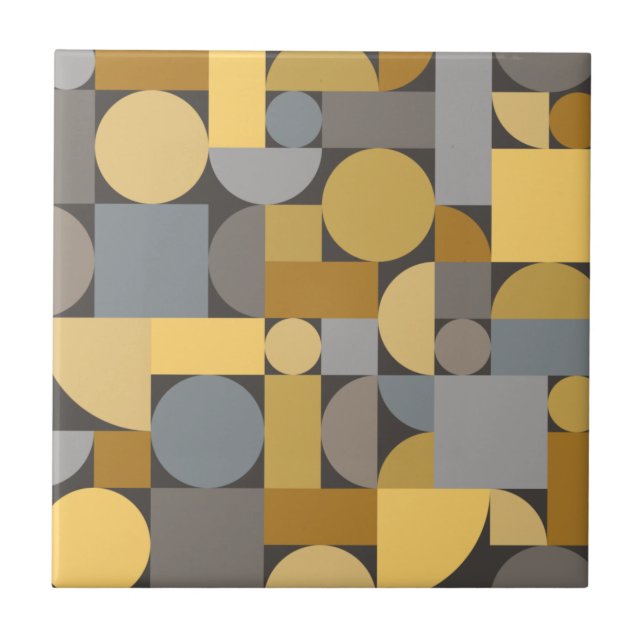 Retro Geometric Art Gult Grått Kakelplatta (Framsidan)