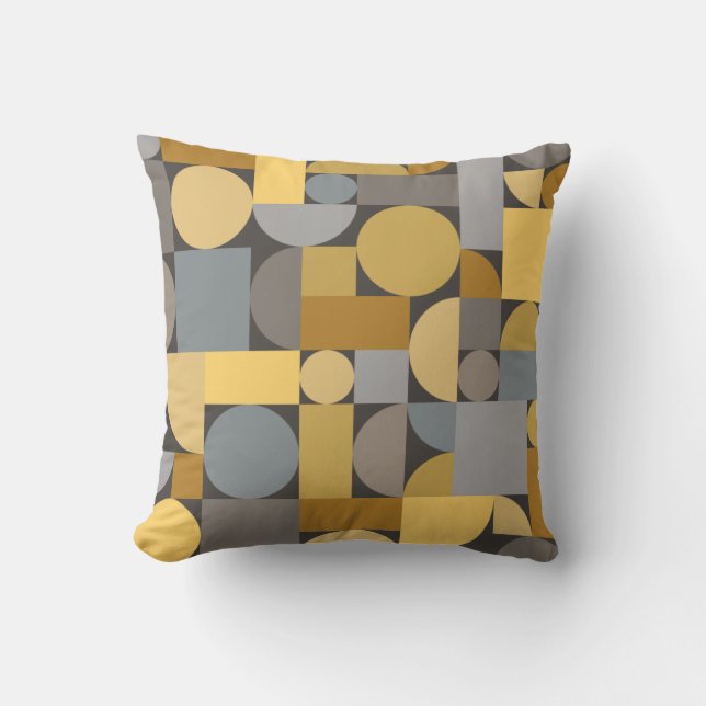 Retro Geometric Art Gult Grått Kudde (Framsida)