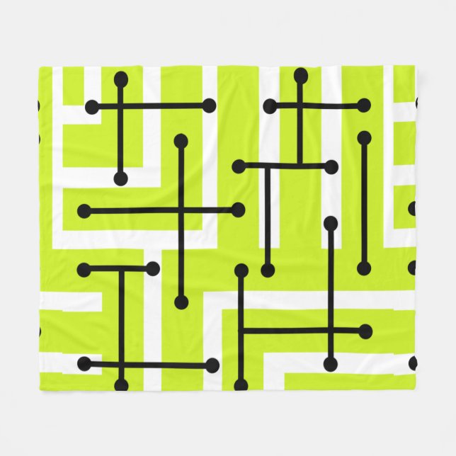 Retro Geometric Art Maze Chartreuse Fleecefilt (Framsidan (Horisontell))
