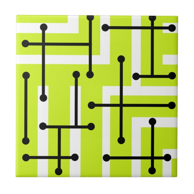 Retro Geometric Art Maze Chartreuse Kakelplatta (Framsidan)