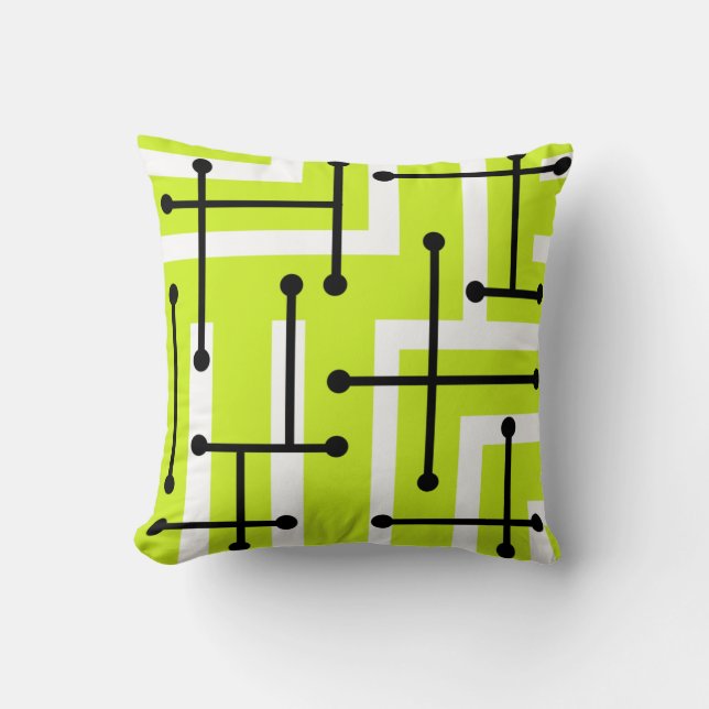 Retro Geometric Art Maze Chartreuse Kudde (Framsida)