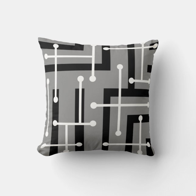 Retro Geometric Art Maze Grått Kudde (Framsida)