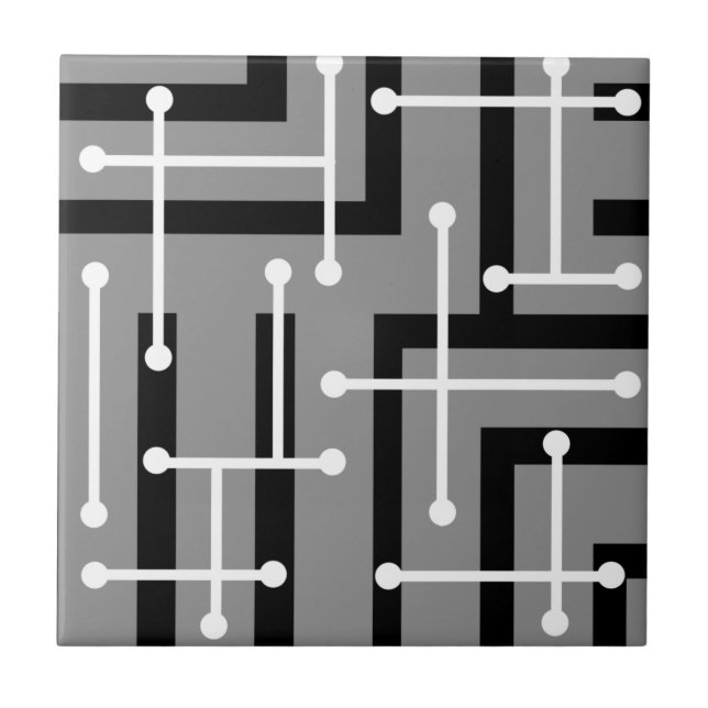 Retro Geometric Art Maze Gray Kakelplatta (Framsidan)