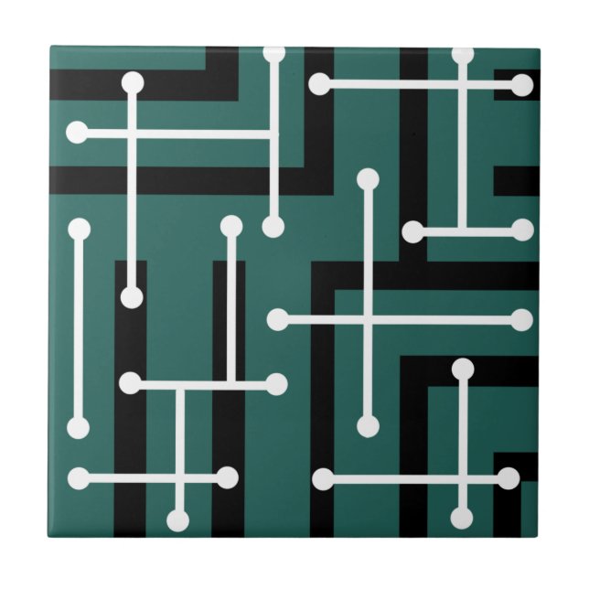 Retro Geometric Art Maze Teal Kakelplatta (Framsidan)