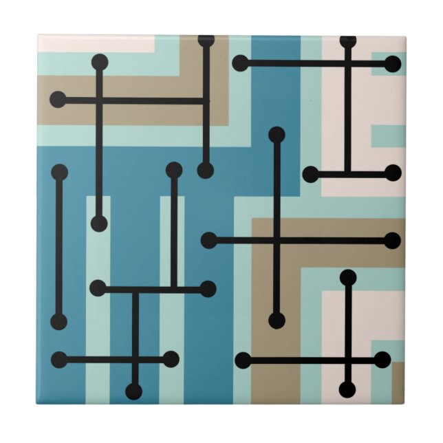 Retro Geometric Art Maze Turcos Guld Kakelplatta (Framsidan)
