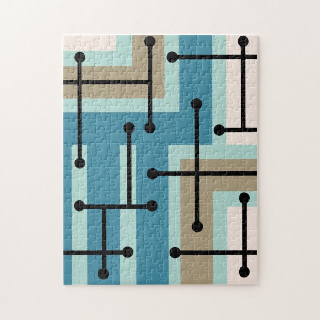 Retro Geometric Art Maze Turcos Guld Pussel (Vertikal)