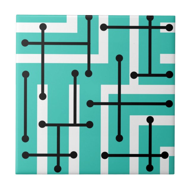 Retro Geometric Art Maze Turcos Kakelplatta (Framsidan)