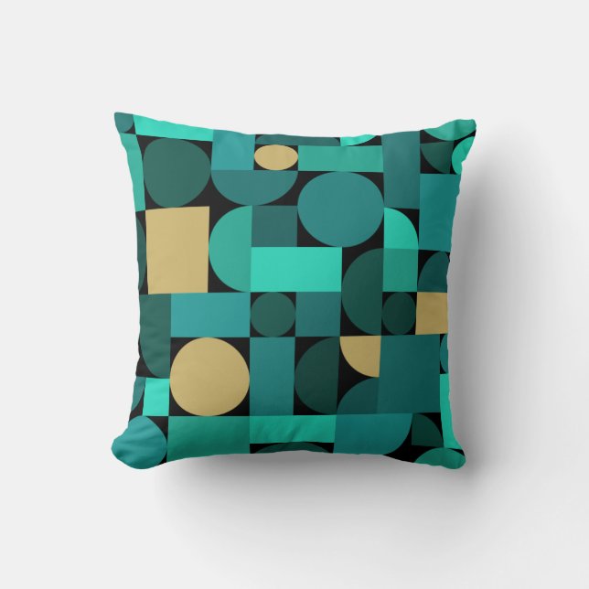 Retro Geometric Art Teal Guld Kudde (Framsida)