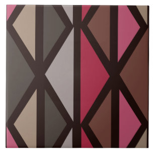 Retro Geometric Art Triangles Black Red Brown Kakelplatta