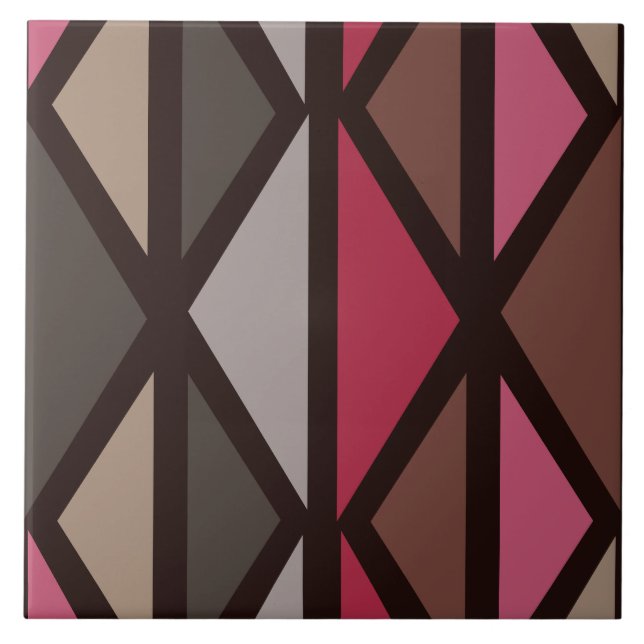Retro Geometric Art Triangles Black Red Brown Kakelplatta (Framsidan)