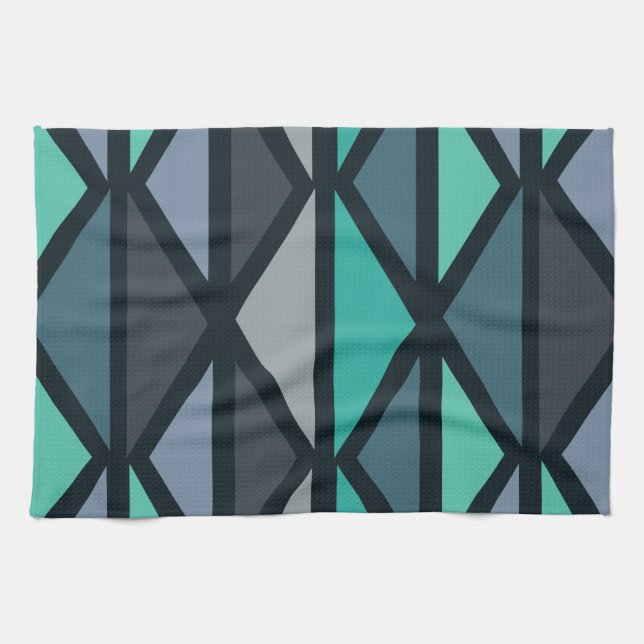 Retro Geometric Art Triangles Black Teal Kökshandduk (Horisontell)