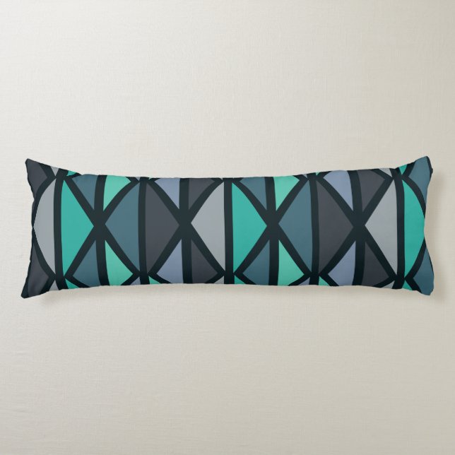 Retro Geometric Art Triangles Black Teal Kroppskudde (Framsidan)