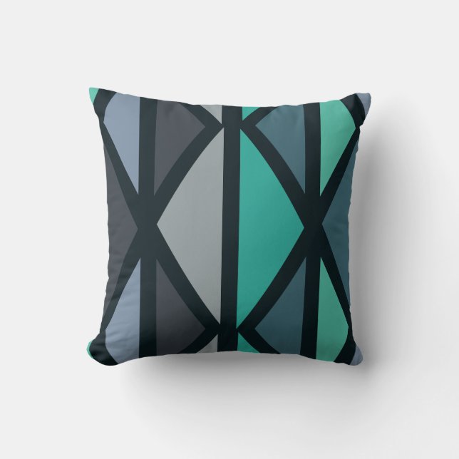 Retro Geometric Art Triangles Black Teal Kudde (Framsida)
