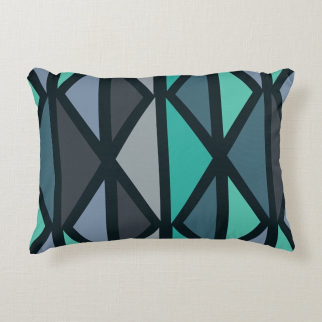 Retro Geometric Art Triangles Black Teal Prydnadskudde (Framsidan)