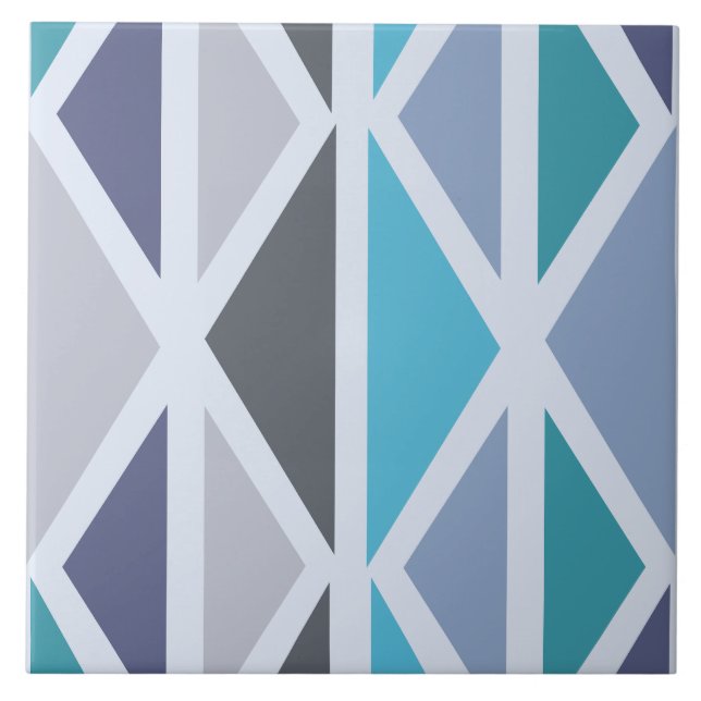 Retro Geometric Art Triangles Turcos Grått Kakelplatta (Framsidan)