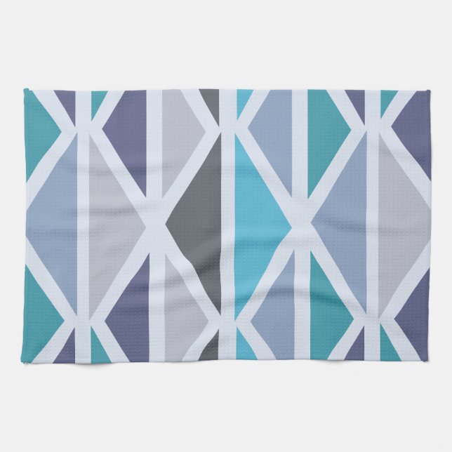 Retro Geometric Art Triangles Turcos Grått Kökshandduk (Horisontell)