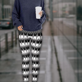 Retro Geometric Black Grått Tulips Mönster Leggings