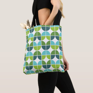 Retro Geometric Blue Grönt Mönster Tygkasse