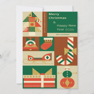 Retro Geometric Christmas Greeting Card – Festive  Kort
