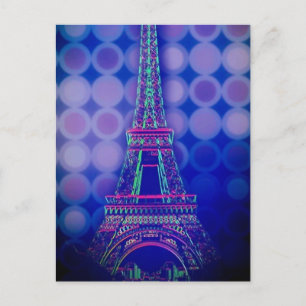Retro Geometric circles lila paris eiffel torn Vykort