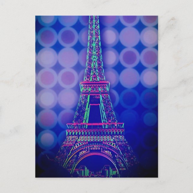 Retro Geometric circles lila paris eiffel torn Vykort (Framsida)