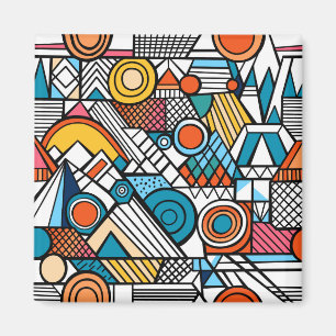 Retro Geometric Doodle Art-sammansättning Magnet