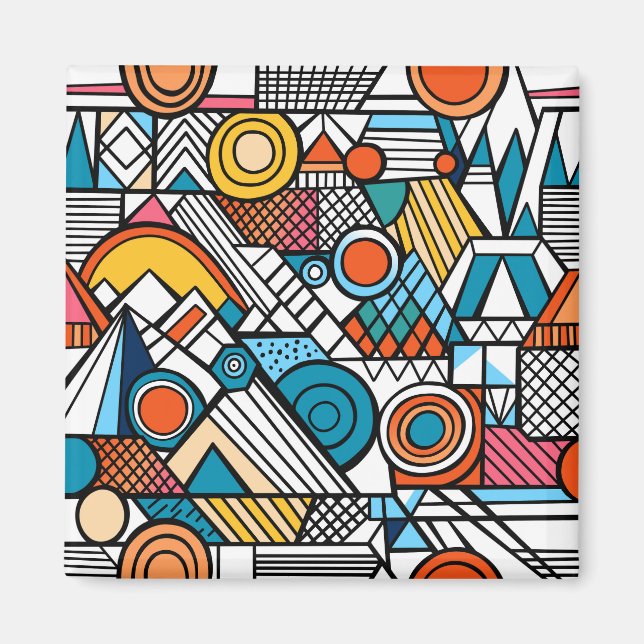 Retro Geometric Doodle Art-sammansättning Magnet (Framsidan)