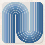 Retro Geometric Dubbla Arch Design Poster Underlägg Papper Kvadrat<br><div class="desc">Retro Futuristiska Mid Century Geometric Dubbla Arch Design i Blue.</div>