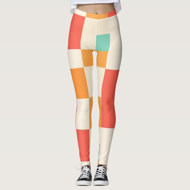 Retro Geometric Färg Block Mönster Leggings (Framsida)