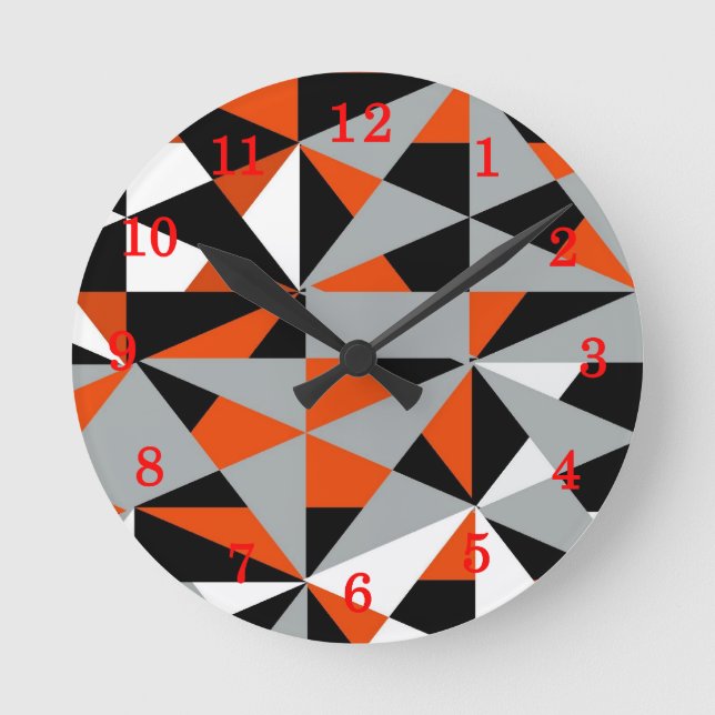 Retro Geometric Funky Orange Grått Black Mönster Rund Klocka (Framsida)